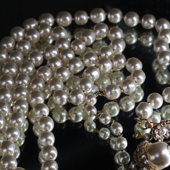 MIRIAM HASKELL COUTURE BAROQUE PEARL RHINESTONES MINT LARIAT NECKLACE - Picture 4 of 14